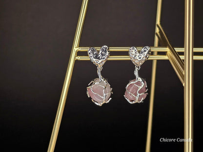 Boucles d'oreilles en quartz rose – Bijoux élégants et délicats