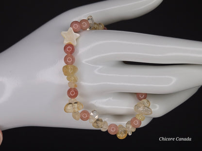 Citrine & Sunstone Bracelet with Macaroon Shell Star – Sunshine on Your Wrist