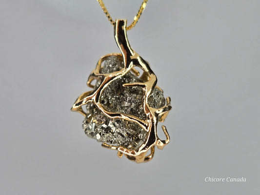 Bold Elegance: Handmade Raw Pyrite Pendant on 925 Sterling Silver Adjustable Necklace