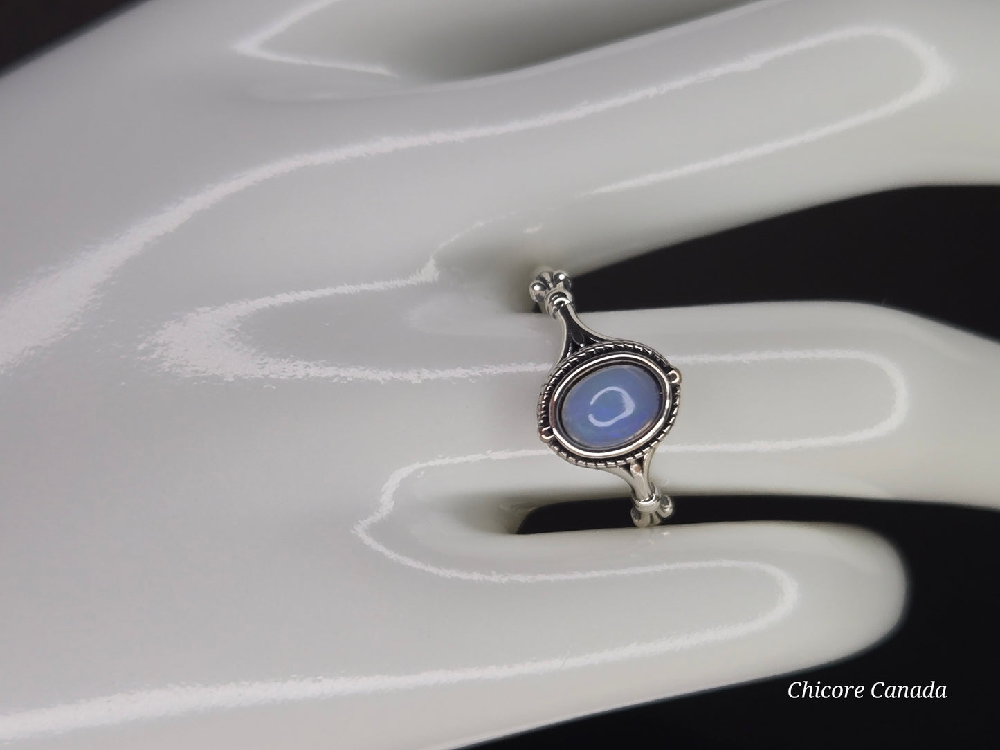 Celestial Glow: 925 Sterling Silver Adjustable Aurora Opal Ring