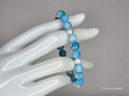 Exquisite Handmade Larimar & Freshwater Pearl Bracelet – Ocean-Inspired Elegance