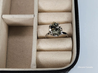 Bague ajustable en argent sterling 925 avec pyrite, délicate et élégante – Sophistication intemporelle