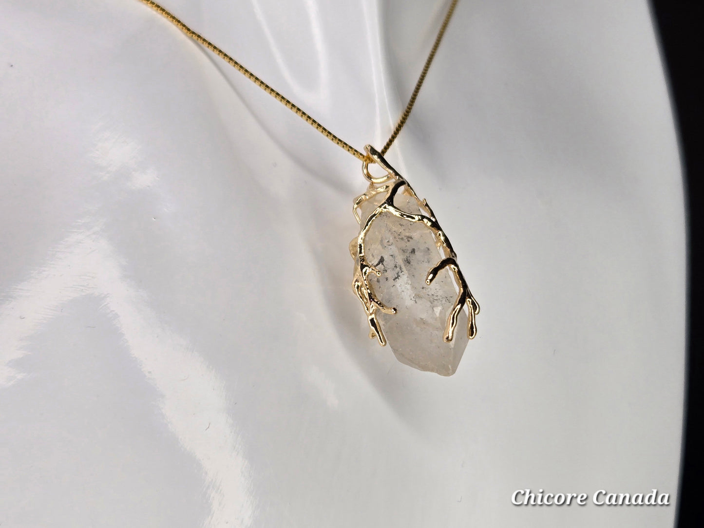 AA Raw Herkimer Diamond Pendant Necklace – Handmade Natural Crystal on Adjustable 925 Sterling Silver Chain - April Birthstone Jewelry