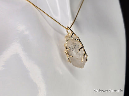 AA Raw Herkimer Diamond Pendant Necklace – Handmade Natural Crystal on Adjustable 925 Sterling Silver Chain - April Birthstone Jewelry