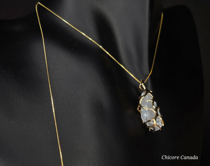 Ethereal Handmade Raw Celestite Pendant with 925 Sterling Silver Adjustable Necklace