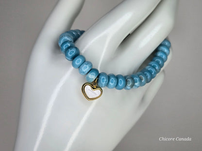 Serene Style –AAA Larimar Bracelet with Heart Charm