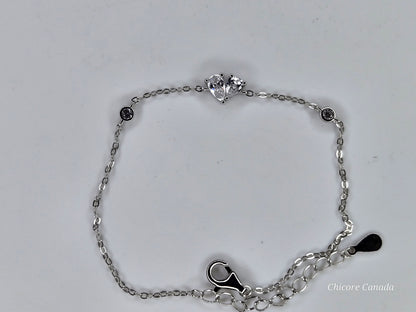 Sparkling Heart-Shaped Cubic Zirconia Adjustable Bracelet
