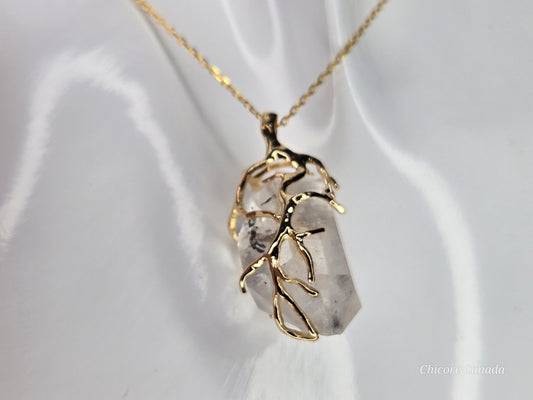 AA Raw Herkimer Diamond Pendant Necklace – Handmade Natural Crystal on Adjustable 925 Sterling Silver Chain - April Birthstone Jewelry