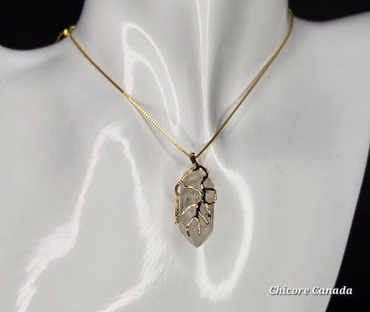 AA Raw Herkimer Diamond Pendant Necklace – Handmade Natural Crystal on Adjustable 925 Sterling Silver Chain - April Birthstone Jewelry