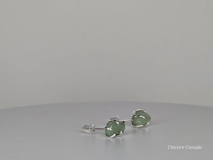 Boucles d'oreilles à tige en argent fabriquées à la main avec du jade véritable