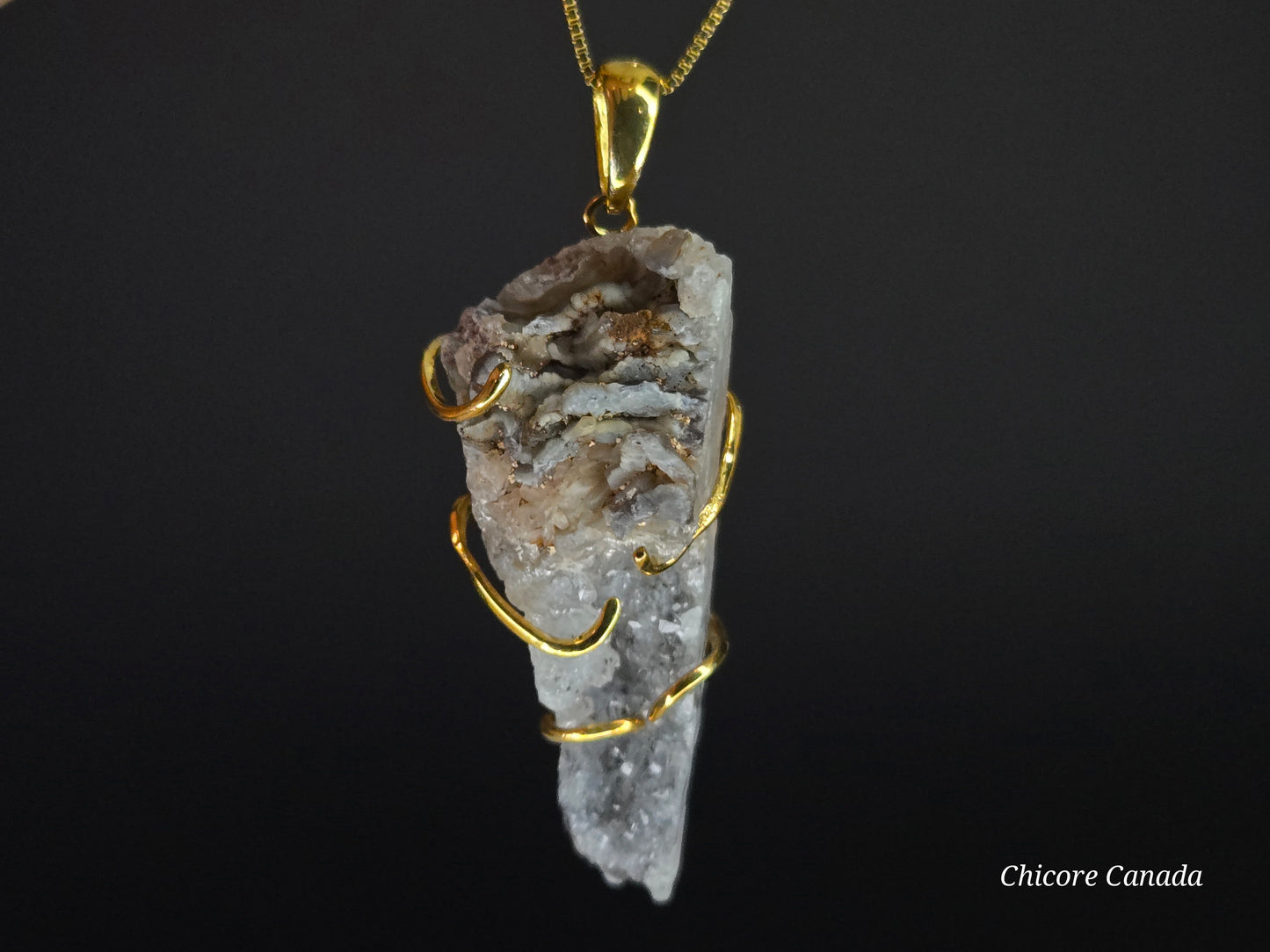 Elegant Agate Geode Pendant in Gold Finish with Adjustable Sterling Silver Necklace