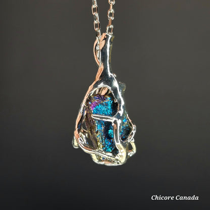 Handmade Raw Rainbow Pyrite Pendant – Adjustable 925 Sterling Silver Necklace for Strength & Style