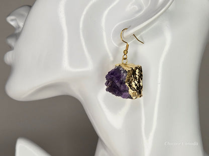 Crystal Calm: Raw Amethyst Cluster Statement Earrings