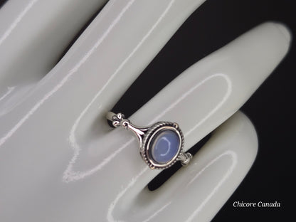 Celestial Glow: 925 Sterling Silver Adjustable Aurora Opal Ring