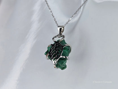 Raw Malachite Pendant Necklace – Handmade Luxury with 925 Sterling Silver Adjustable Chain