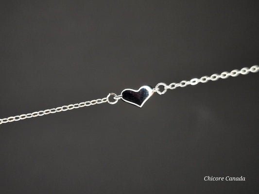 Sterling Silver Adjustable Bracelet with Elegant Delicate Heart Charm
