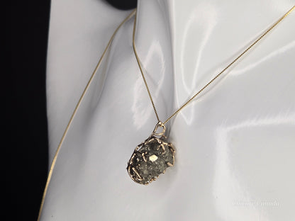 Bold Elegance: Handmade Raw Pyrite Pendant on 925 Sterling Silver Adjustable Necklace