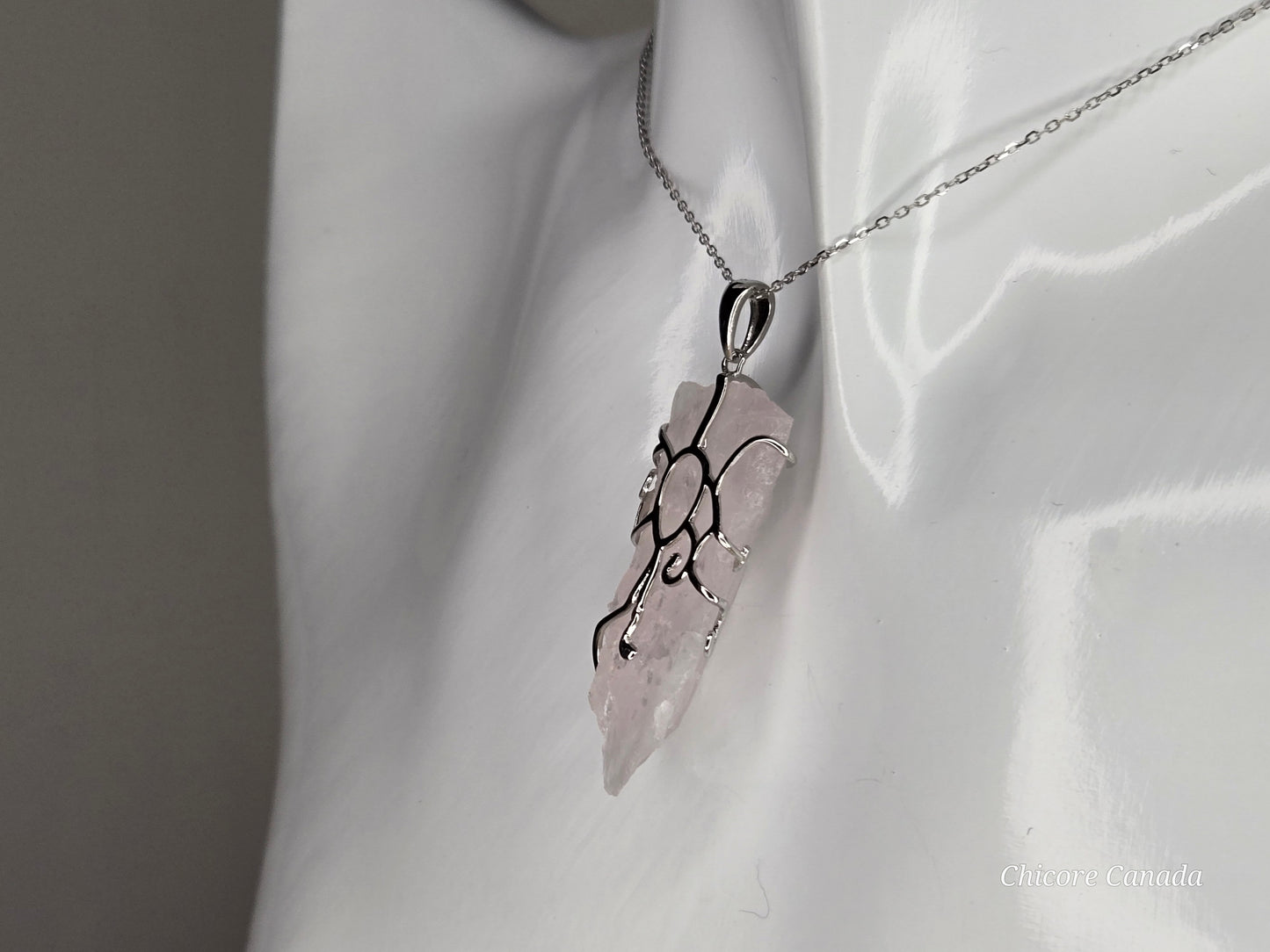 Timeless 925 Sterling Silver Pendant with Rose Quartz Crystal on Adjustable Necklace