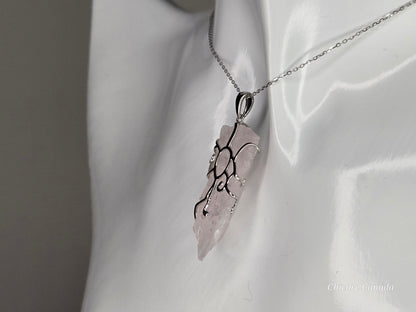 Timeless 925 Sterling Silver Pendant with Rose Quartz Crystal on Adjustable Necklace