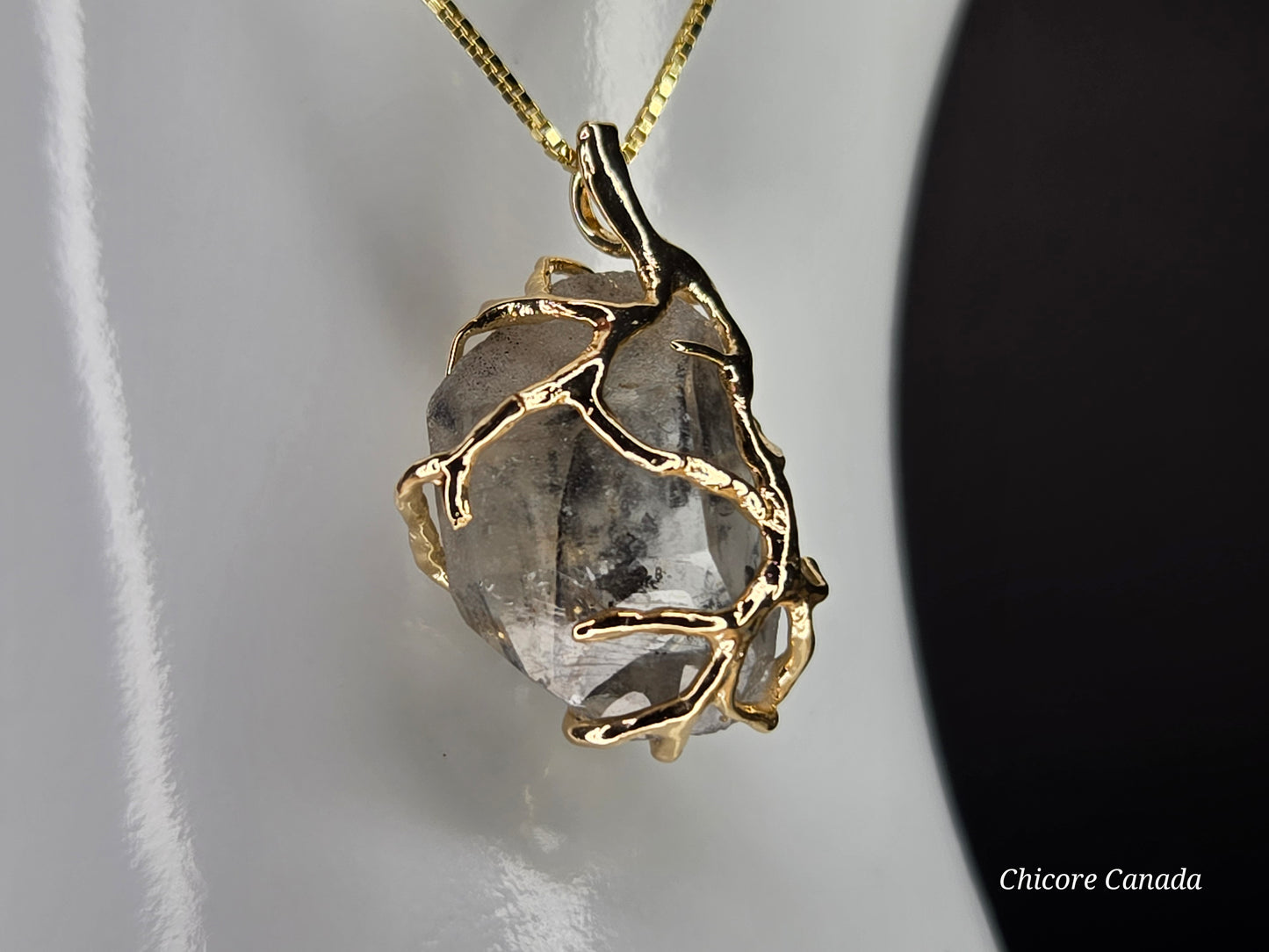 A Black Herkimer Diamond -  Tree of Life Pendant Necklace