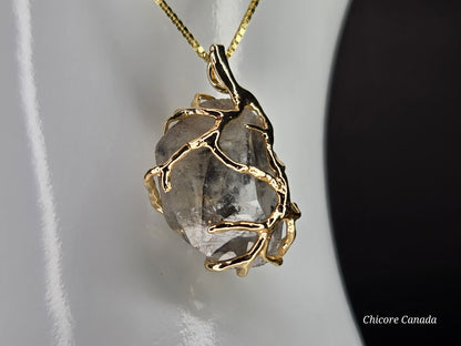 A Black Herkimer Diamond -  Tree of Life Pendant Necklace