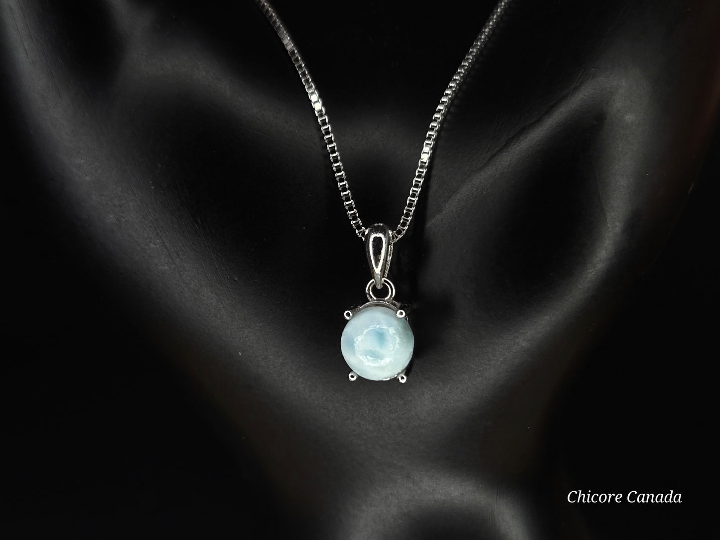 Elegant Caribbean Gemstone Jewelry - Handmade Natural Larimar Pendant with Adjustable 925 Sterling Silver Necklace