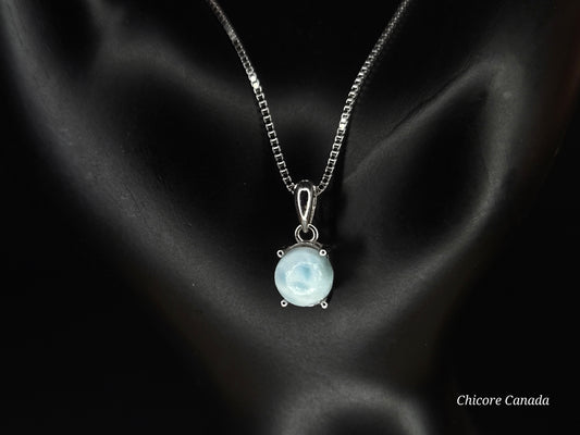 Elegant Caribbean Gemstone Jewelry - Handmade Natural Larimar Pendant with Adjustable 925 Sterling Silver Necklace