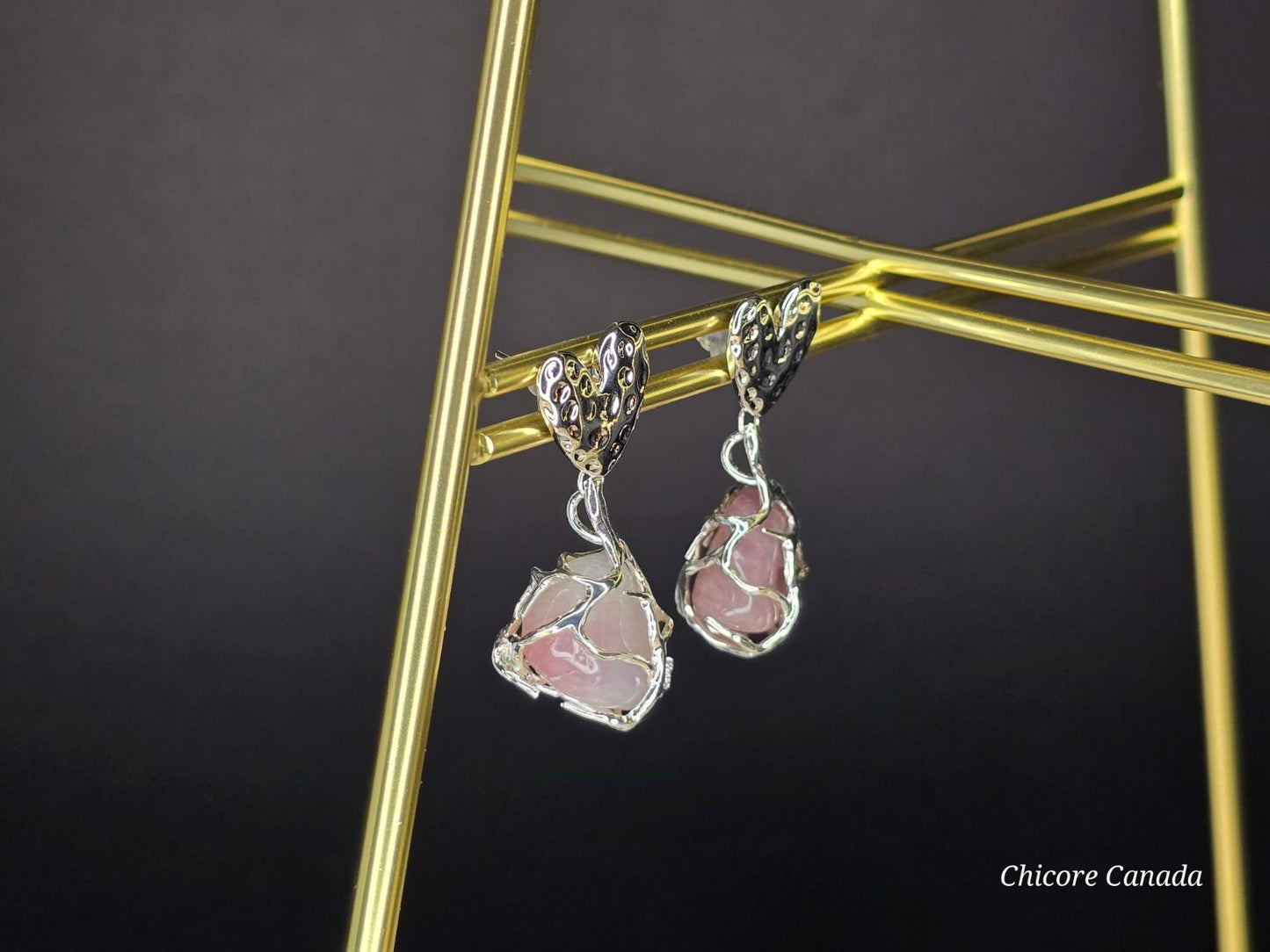 Boucles d'oreilles en quartz rose – Bijoux élégants et délicats