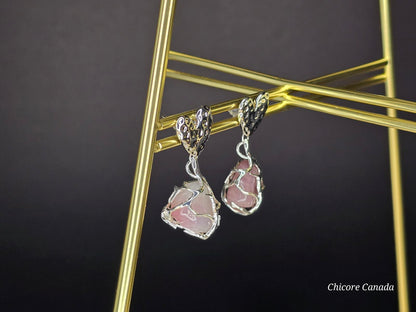 Boucles d'oreilles en quartz rose – Bijoux élégants et délicats