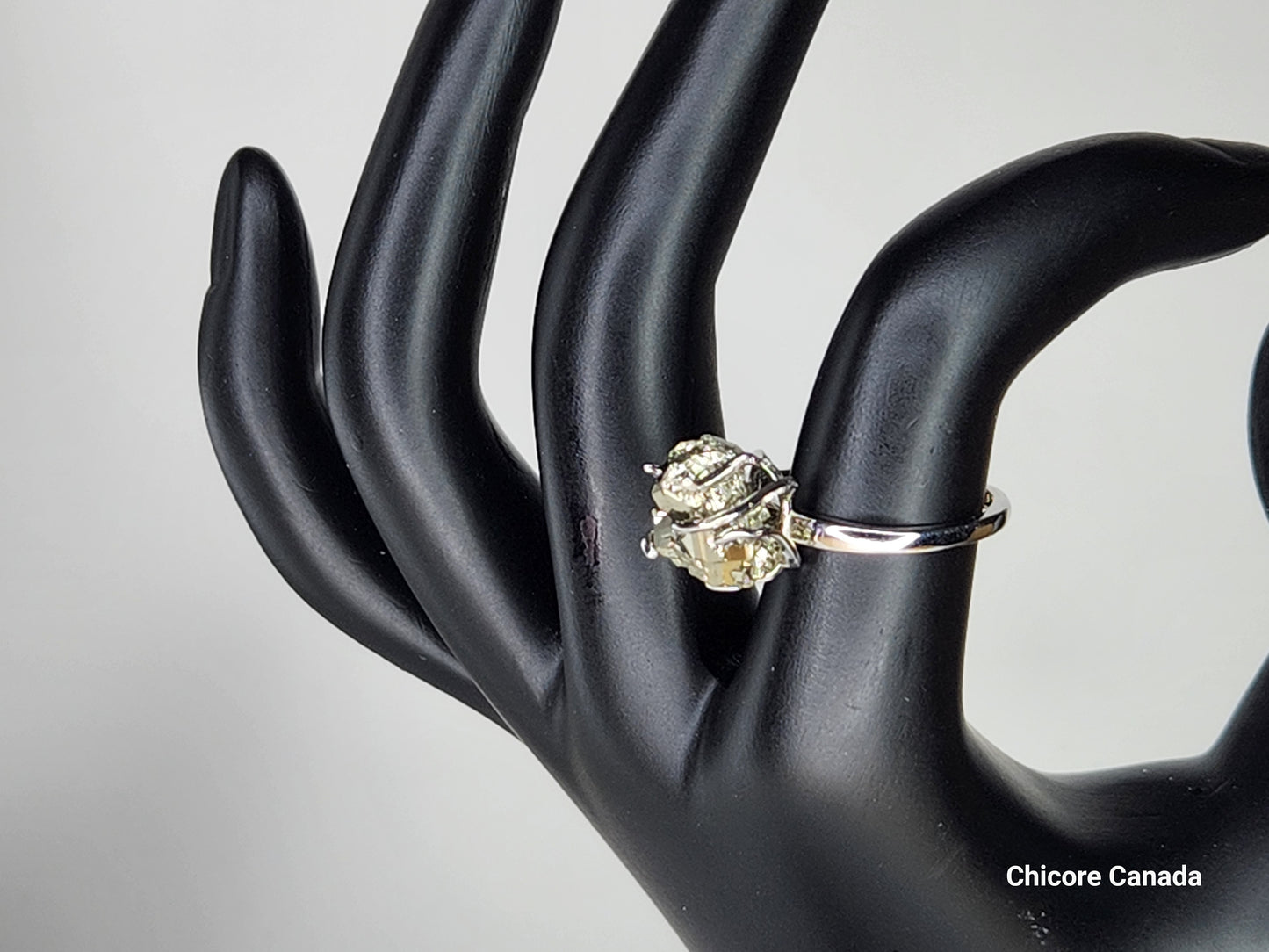 Bague ajustable en argent sterling 925 avec pyrite, délicate et élégante – Sophistication intemporelle