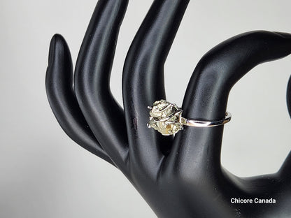 Bague ajustable en argent sterling 925 avec pyrite, délicate et élégante – Sophistication intemporelle