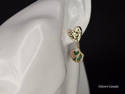 Boucles d'oreilles en jade vert faites à la main : Sérénité élégante