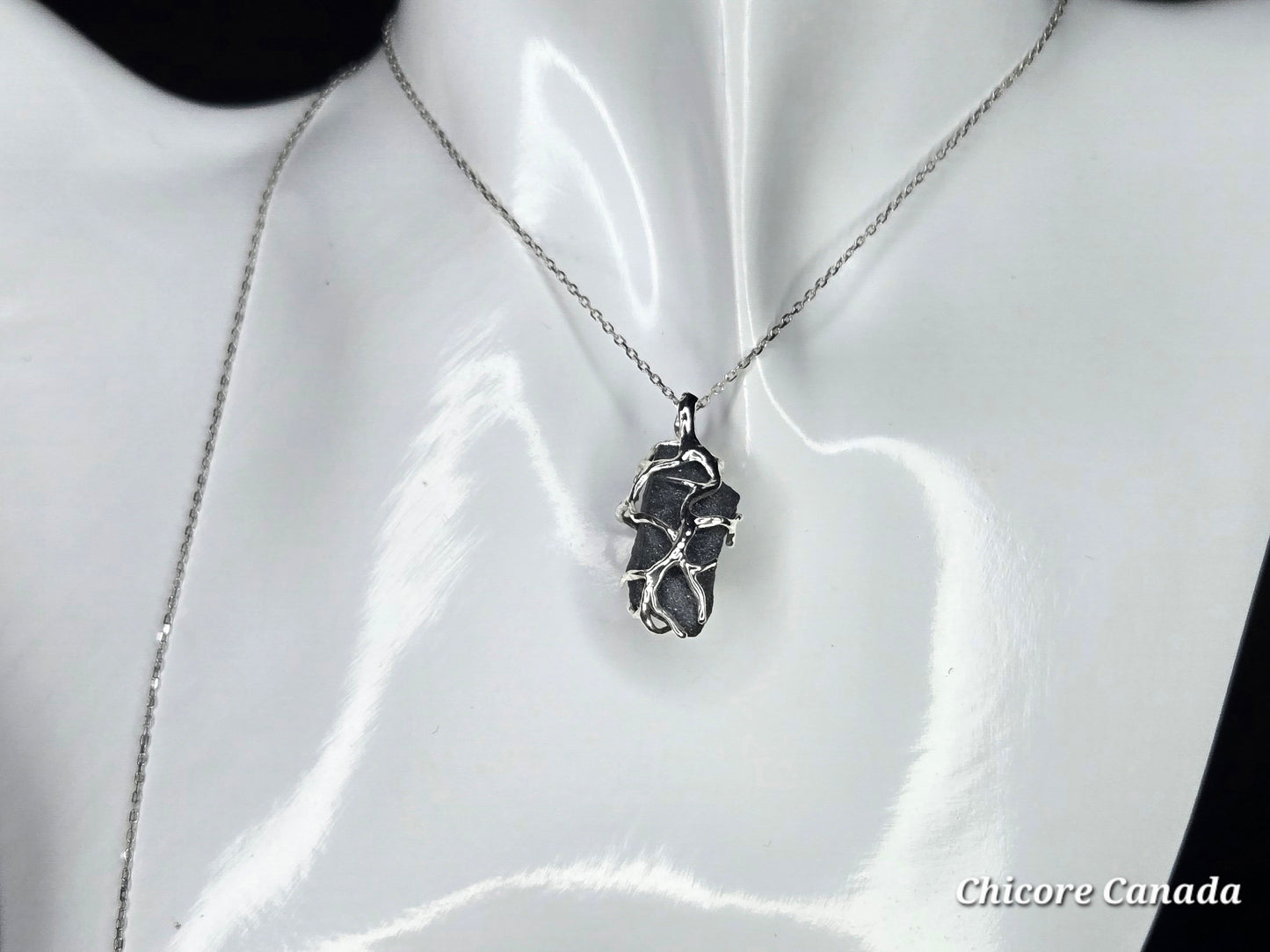 Raw Natural Hematite Stone Handmade Pendant with Adjustable 925 Sterling Silver Necklace