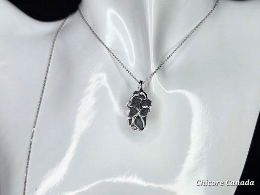 Raw Natural Hematite Stone Handmade Pendant with Adjustable 925 Sterling Silver Necklace