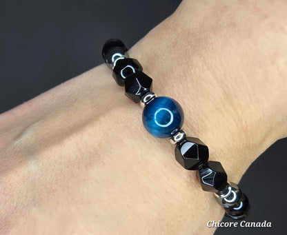 Grounded Power Bracelet – Blue Tiger’s Eye, Obsidian & Hematite Fusion