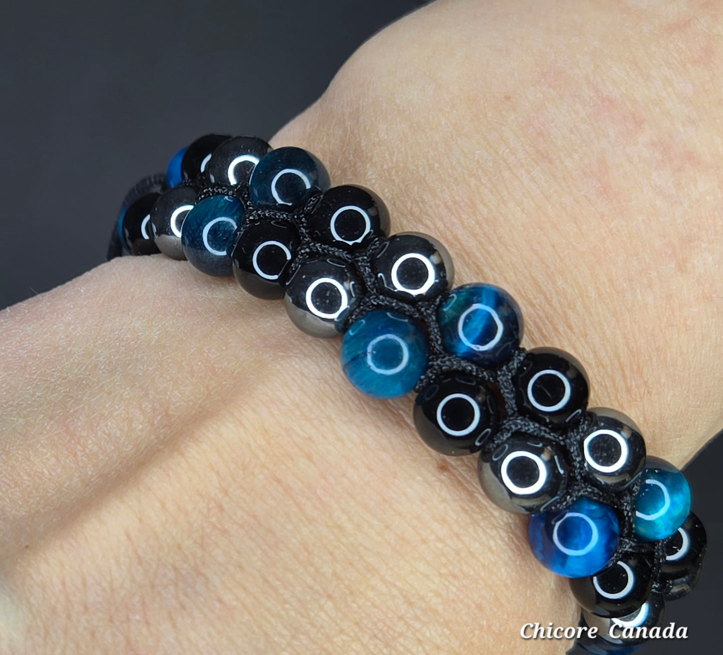 Blue Tiger’s Eye, Obsidian & Hematite Energy Shield - Triple Protection Bracelet