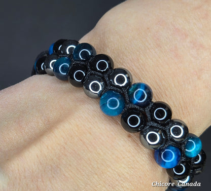 Blue Tiger’s Eye, Obsidian & Hematite Energy Shield - Triple Protection Bracelet