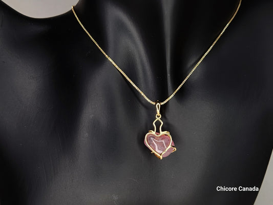 Élégant pendentif en forme de cœur en quartz rose naturel fabriqué à la main en argent sterling 925 avec collier réglable