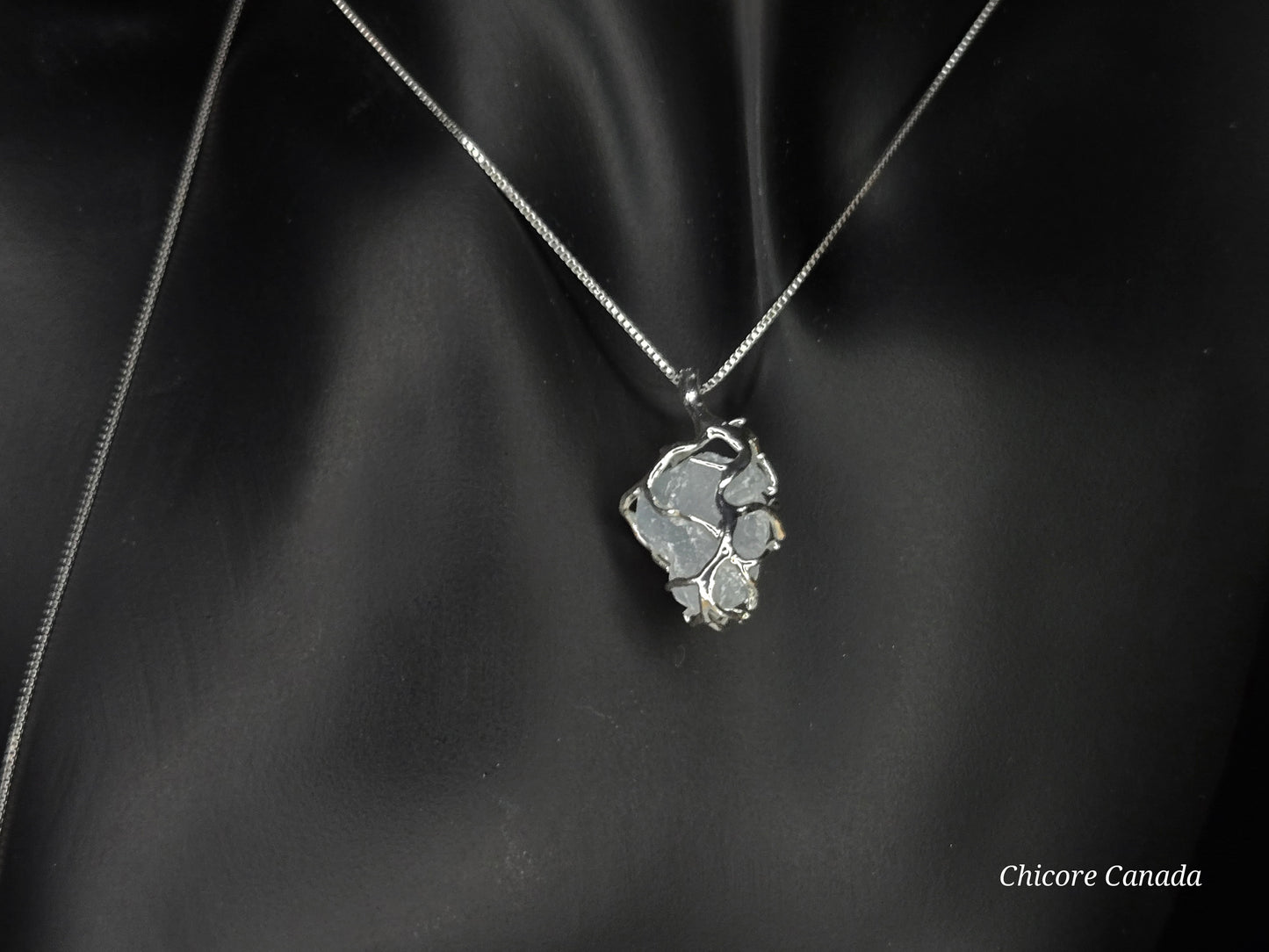 Artisan Raw Celestite Pendant with Adjustable 925 Sterling Silver Necklace