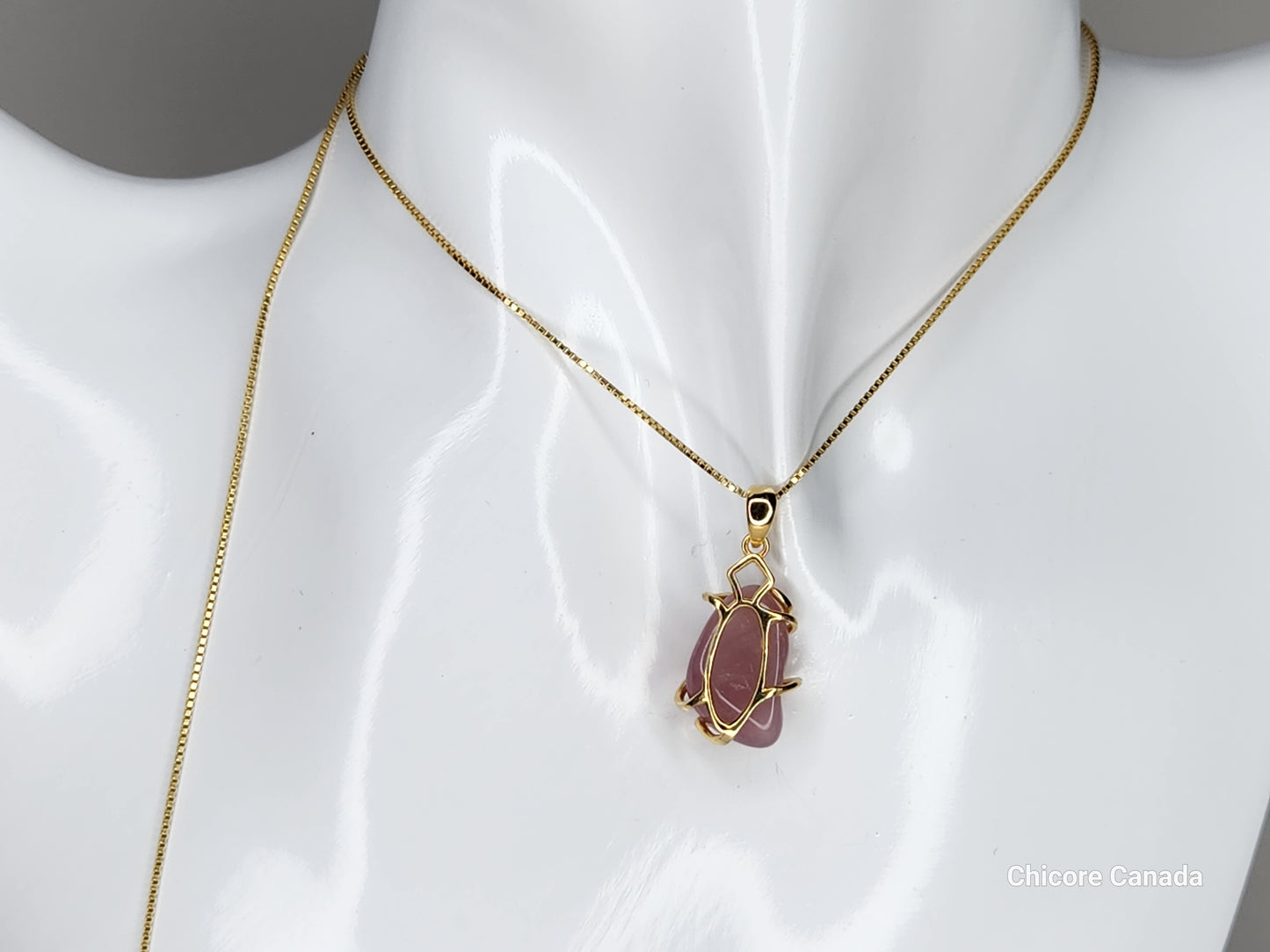 Pendentif délicat en argent sterling 925 avec quartz rose et collier réglable