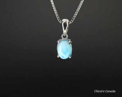 Ocean’s Whisper – Dainty Handmade Larimar Pendant on 925 Sterling Silver Adjustable Necklace