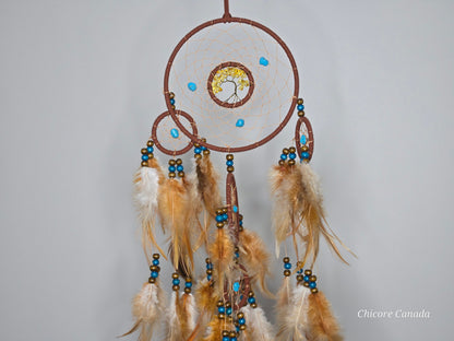 Boho Harmony - Handmade Dreamcatcher with Turquoise Accents & Citrine Tree of Life