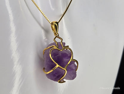 Artfully Crafted Raw Amethyst Pendant Necklace with Adjustable Grace