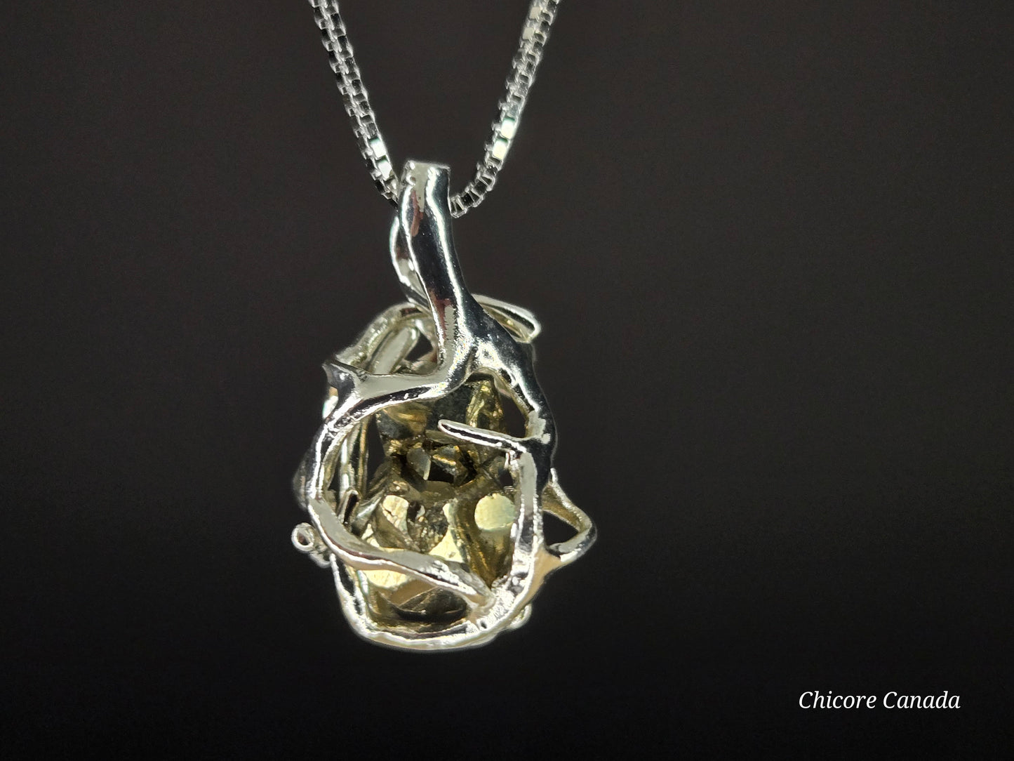 Elegant & Powerful Protection Stone - Handmade Natural Raw Pyrite Pendant with 925 Sterling Silver Adjustable Necklace