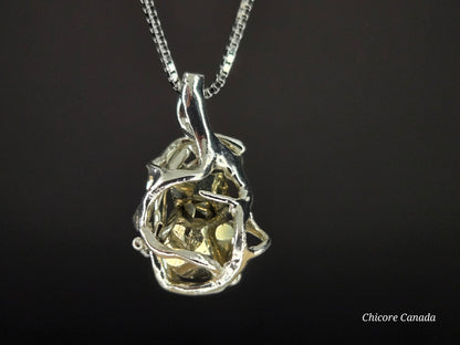 Elegant & Powerful Protection Stone - Handmade Natural Raw Pyrite Pendant with 925 Sterling Silver Adjustable Necklace