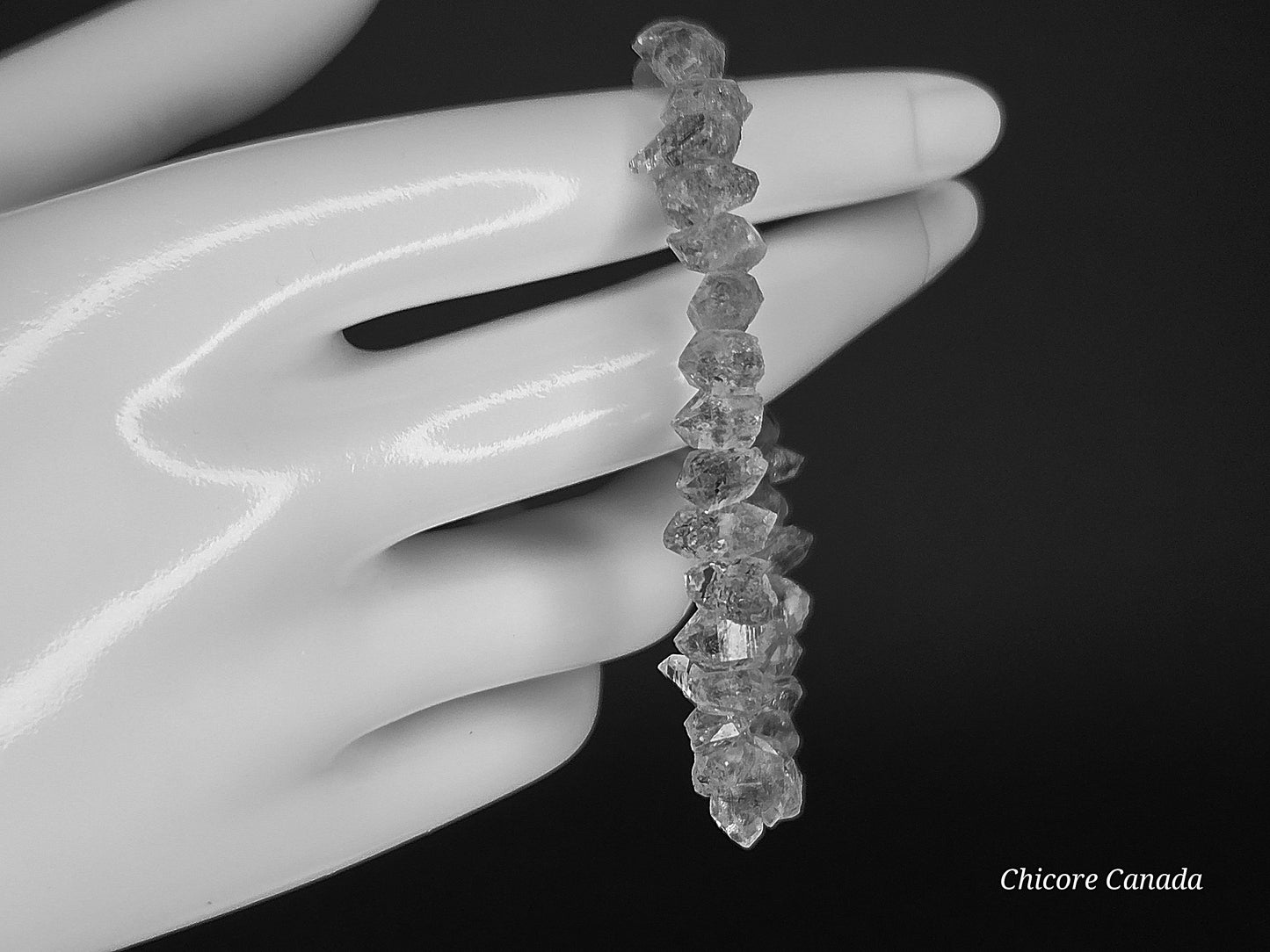 Natural Herkimer Diamond Bracelet, Raw Double-Terminated Crystal, Adjustable Silver Chain, Unisex Minimalist Jewelry