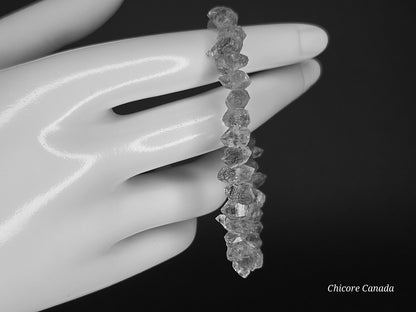 Natural Herkimer Diamond Bracelet, Raw Double-Terminated Crystal, Adjustable Silver Chain, Unisex Minimalist Jewelry