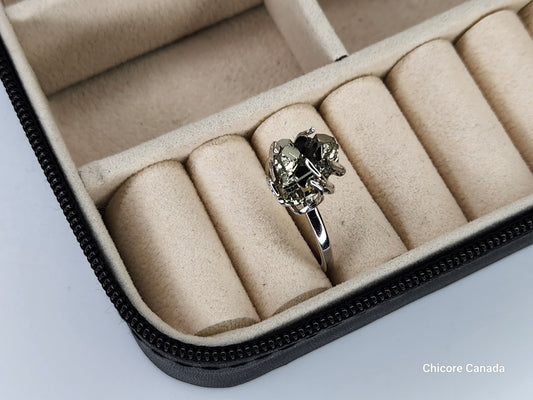 Bague ajustable en argent sterling 925 avec pyrite, délicate et élégante – Sophistication intemporelle