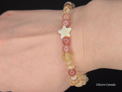 Citrine & Sunstone Bracelet with Macaroon Shell Star – Sunshine on Your Wrist