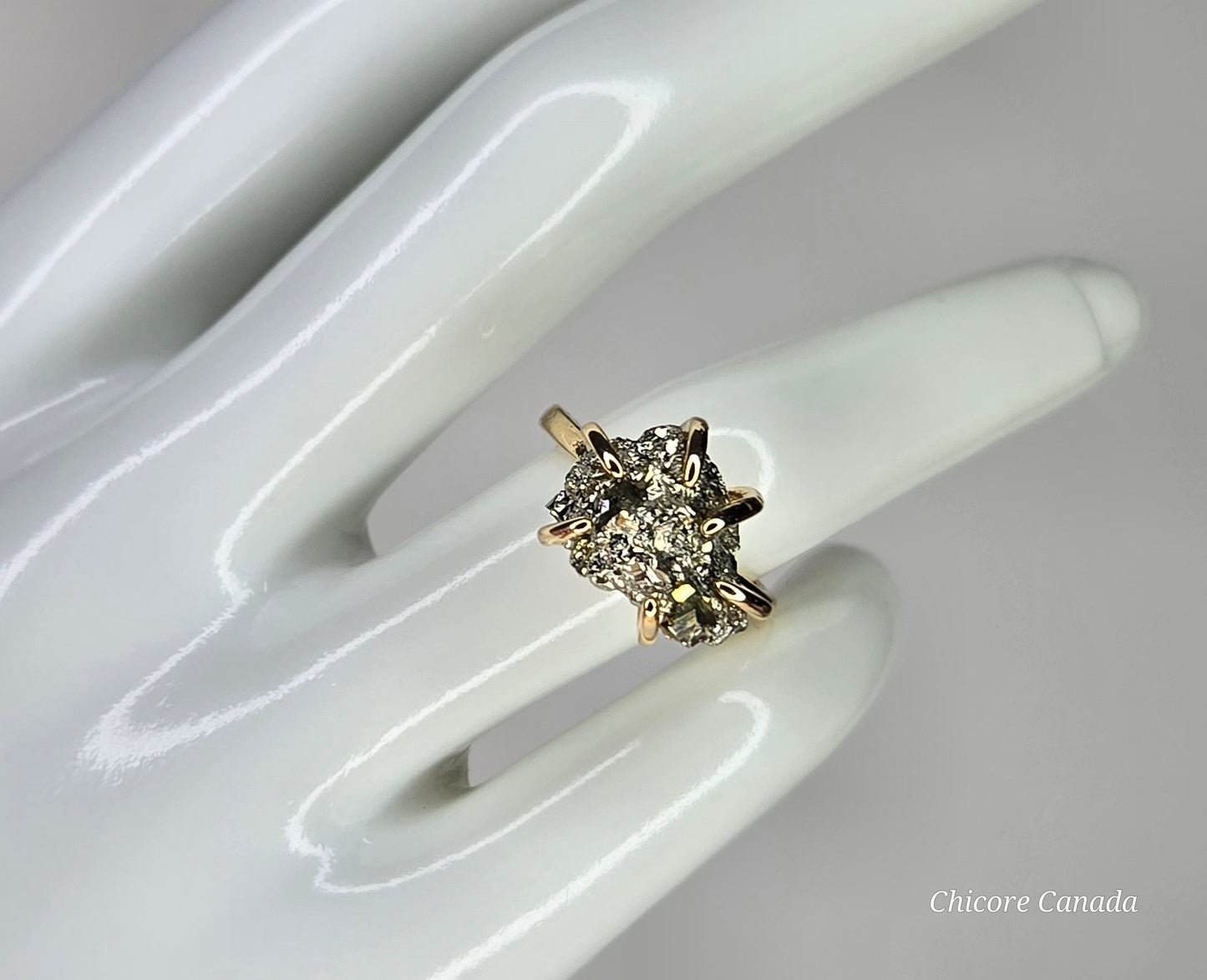 Adjustable Handmade Raw Pyrite Ring